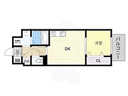 レシオス阿倍野ヴィータ 1DKの間取図画像