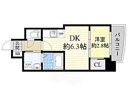 SERENiTE夕陽丘EST 1DKの間取図画像