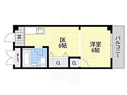 西田辺ハイツ 1DKの間取図画像