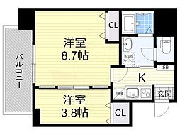ヴィラ・セレーノ玉造本町 2Kの間取図画像