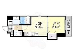 セレニティ小若江A棟 1LDKの間取図画像