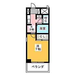 アメニティ鶴里 3階1Kの間取り