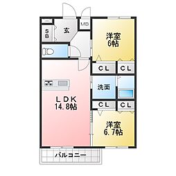 MONOLITH神沢 2LDKの間取図画像