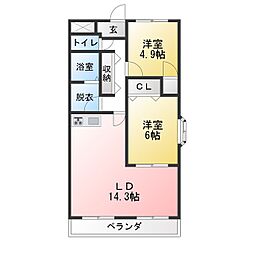 ラキクイN 2LDKの間取図画像