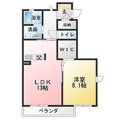 リュークスイレブン徳重D棟 1LDKの間取図画像