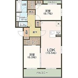 ヴェール梅里 2LDKの間取図画像