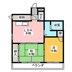 リバーサイド大和 2LDKの間取図画像