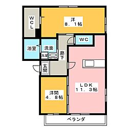 アルジェント 2LDKの間取図画像