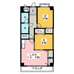 バンベール野並 2LDKの間取図画像