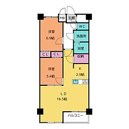 S-RESIDENCE神沢afford 2LDKの間取図画像
