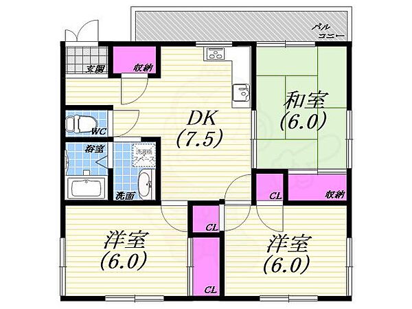 甲子園口4丁目コーポ(西田ハイツ） ｜兵庫県西宮市甲子園口４丁目(賃貸アパート3DK・1階・58.79㎡)の写真 その2