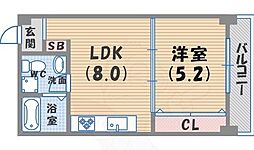 甲子園マンション 1LDKの間取図画像