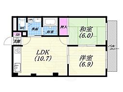 バンベールコート 2LDKの間取図画像