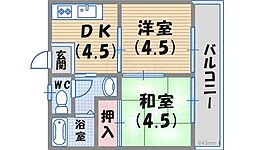 岡本ハイツ 2DKの間取図画像