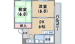 甲子園高田マンション 2DKの間取図画像