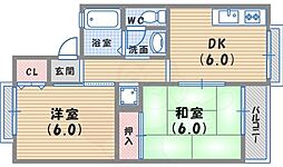 セジュール日野 2DKの間取図画像