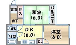ハイム西宮北口 2DKの間取図画像