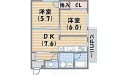 Yaore甲子園 2DKの間取図画像