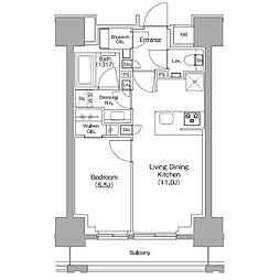 ザ・パークハビオ新御徒町 1LDKの間取図画像