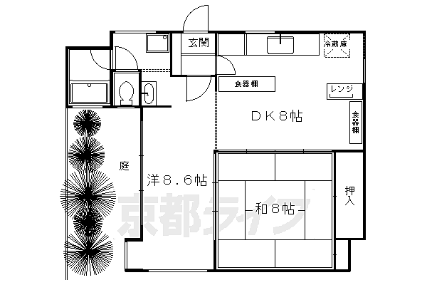 岡田アパート 0号室｜京都府京都市左京区吉田中大路町(賃貸アパート2DK・1階・57.50㎡)の写真 その2