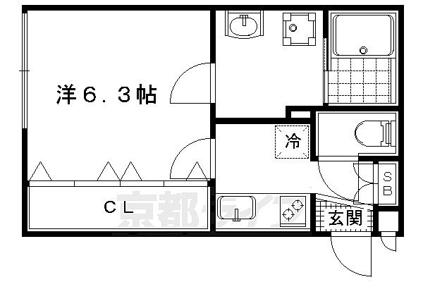 グレース西ノ京 105｜京都府京都市中京区西ノ京南原町(賃貸マンション1K・1階・26.00㎡)の写真 その2