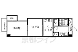 京都市営烏丸線 北大路駅 徒歩20分の賃貸マンション 4階2DKの間取り