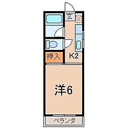 ビューハイツA 1Kの間取図画像
