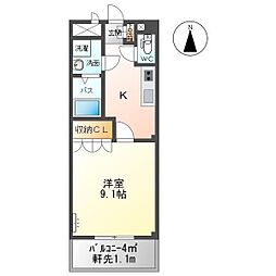 フロイデB 1Kの間取図画像