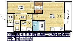 レジディア新大阪 1LDKの間取図画像