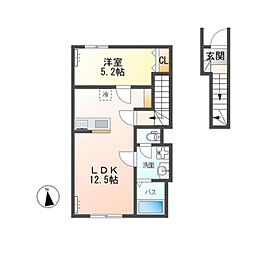 つくば市大曽根新築アパート 1LDKの間取図画像