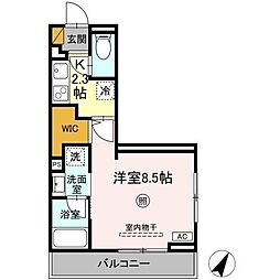 Serenvita Amakubo(セレウィータ アマクボ) 1Kの間取図画像