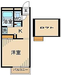 レオパレスエミノ 1階1Kの間取り