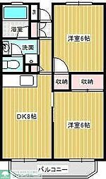 グリーンコーポ金田5号棟 1階2DKの間取り