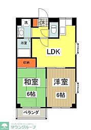 ホワイトローズマンション 2DKの間取図画像