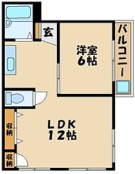 グランドア越野 2DKの間取図画像