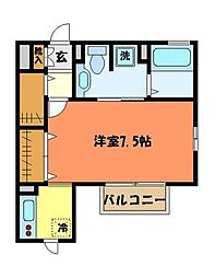 ヴィル・オランジュD 1Kの間取図画像