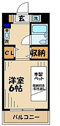 多摩学生マンション 1Kの間取図画像