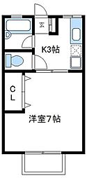 シティハイムケネスB 1Kの間取図画像