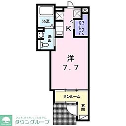 インハーリット 1Kの間取図画像