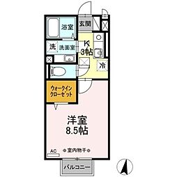 ルインズ・イン・マルヤマE棟 1Kの間取図画像