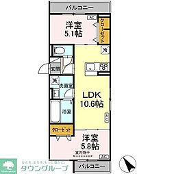 D-ROOM松木B 2LDKの間取図画像