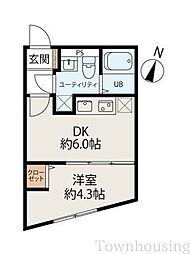 スカイヒルズ中野弥生町 2階1DKの間取り