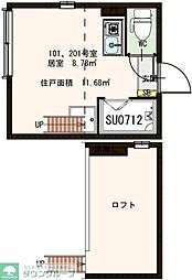 アヴァン中野 1階ワンルームの間取り