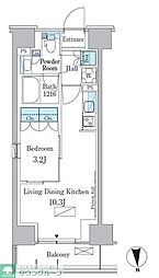 パークアクシス新宿百人町 1LDKの間取図画像