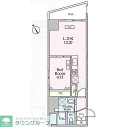 新宿区片町マンション 1LDKの間取図画像
