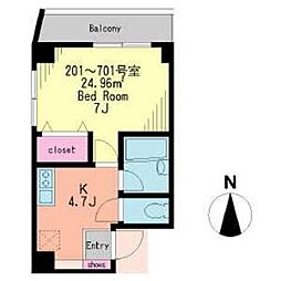 S&Iレジデンス本町 1Kの間取図画像