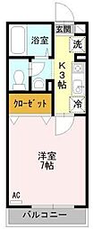 モンテローザ 1Kの間取図画像