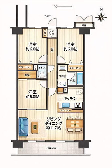 3LDK 間取り