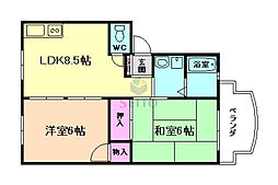 ル.レーヴ弐番館 2DKの間取図画像
