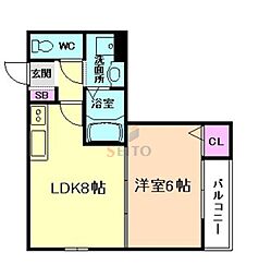 HARU豊中曽根 1LDKの間取図画像